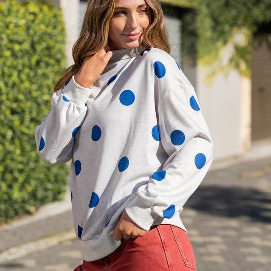 Mock Neck Long Sleeve Polka Dot Sweatshirts - Fisoew