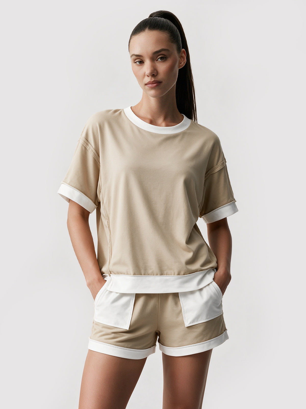 Color Block Lounge Short Set - Fisoew