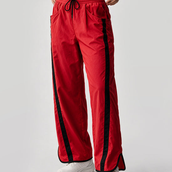 Drawstring Elastic Contrast Color Pants - Fisoew