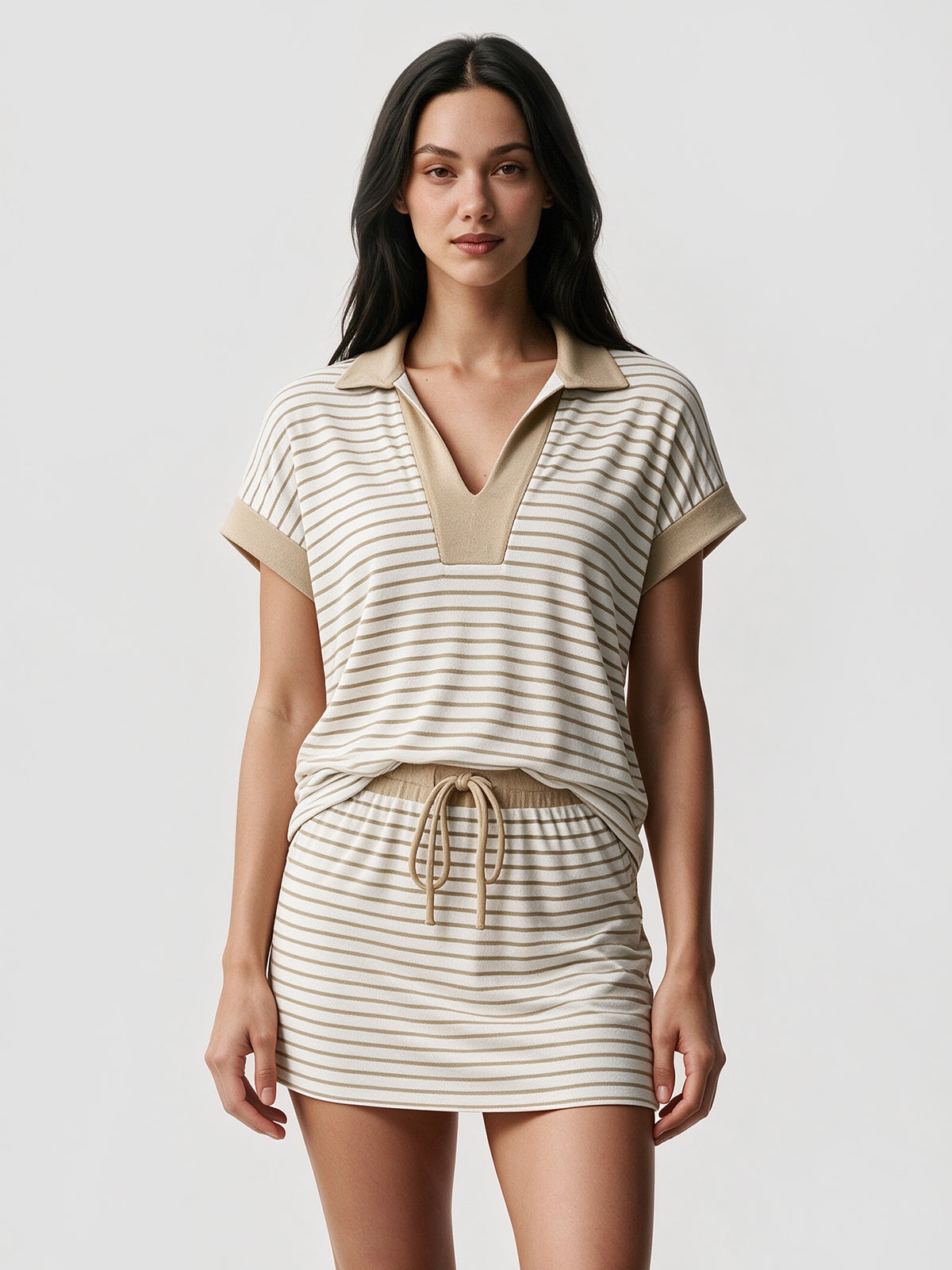 Striped Sweatshirt Skirt 2 Piece Outfits - Fisoew