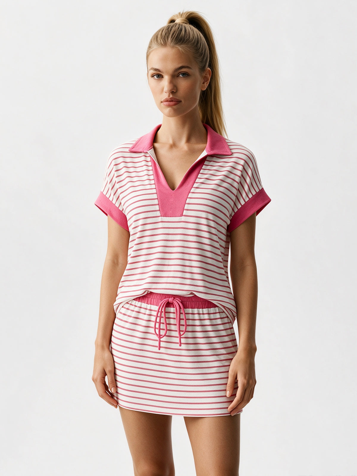 Striped Sweatshirt Skirt 2 Piece Outfits - Fisoew