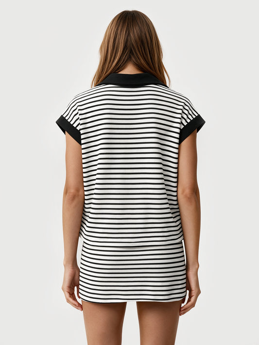 Striped Sweatshirt Skirt 2 Piece Outfits - Fisoew
