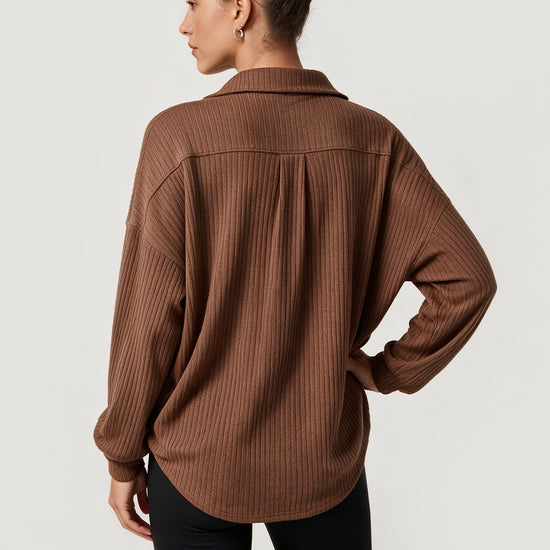 Oversized Collared Ribbed Knit Shirts - Fisoew