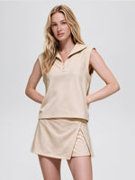 Sleeveless Half Zip Tops With Skirt Sets