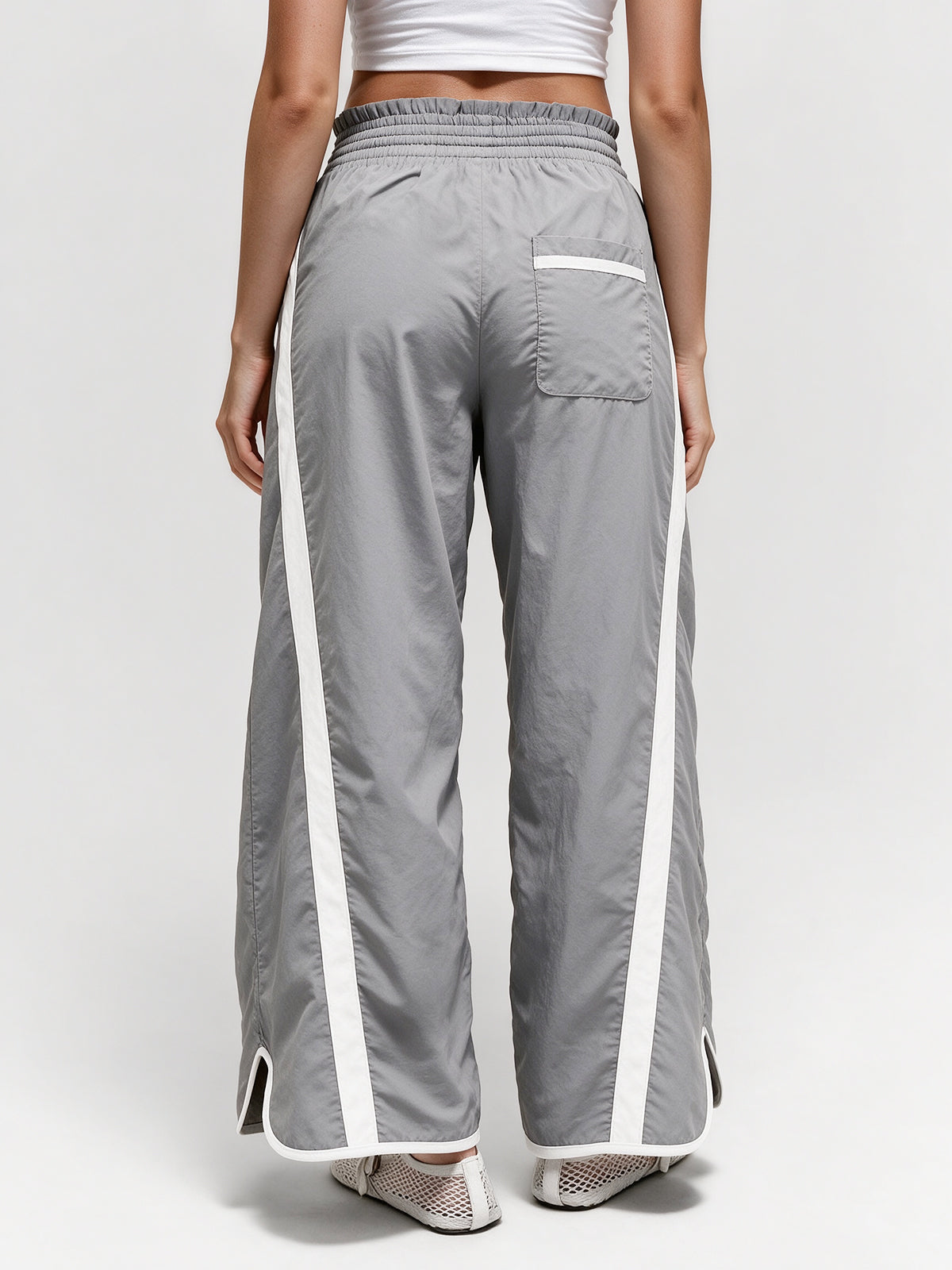 Drawstring Elastic Contrast Color Pants - Fisoew