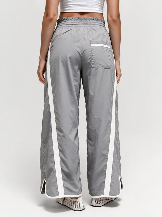 Drawstring Elastic Contrast Color Pants - Fisoew