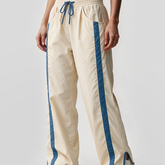 Drawstring Elastic Contrast Color Pants - Fisoew