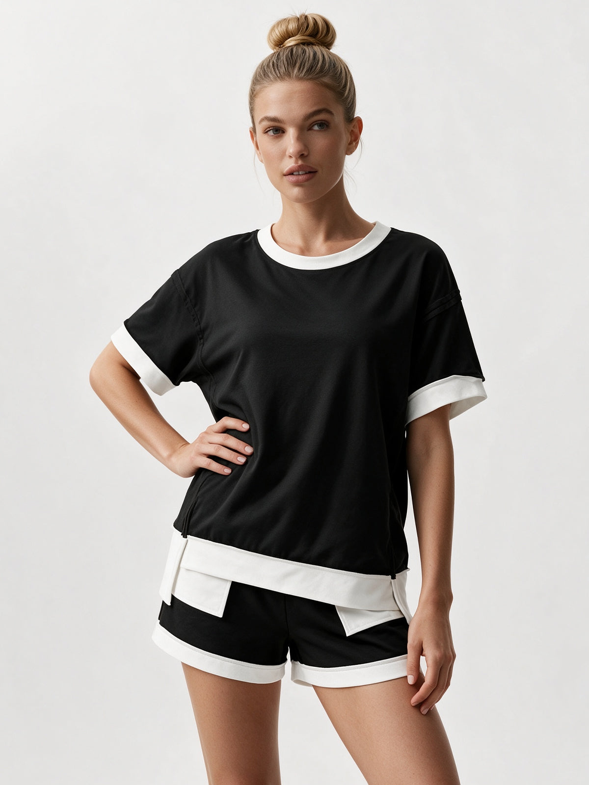 Color Block Lounge Short Set - Fisoew