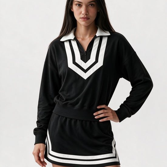 Half Zip Sweatshirt With Skirt Sets - Fisoew