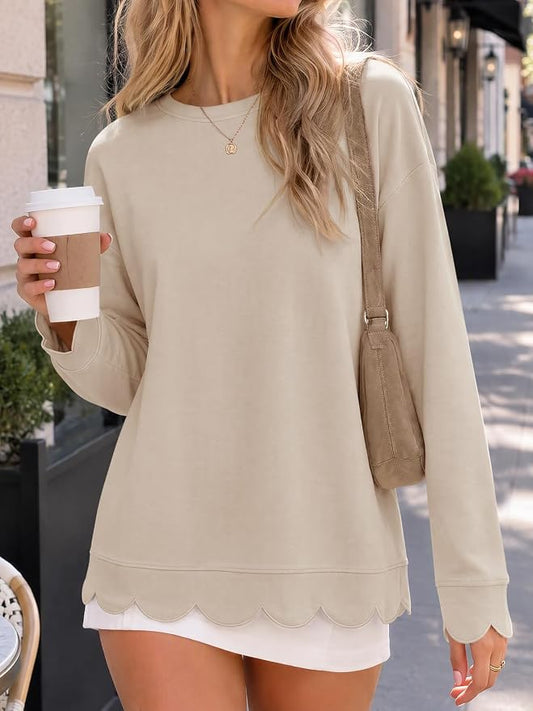 Oversized Crewneck Lettuce Trim Sweatshirts - Fisoew