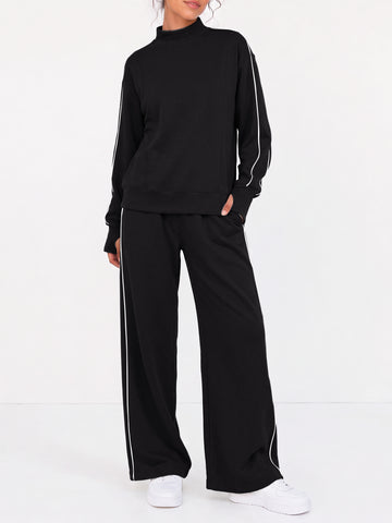 Mock Neck Sweatshirt With Wide Leg Pants Sets