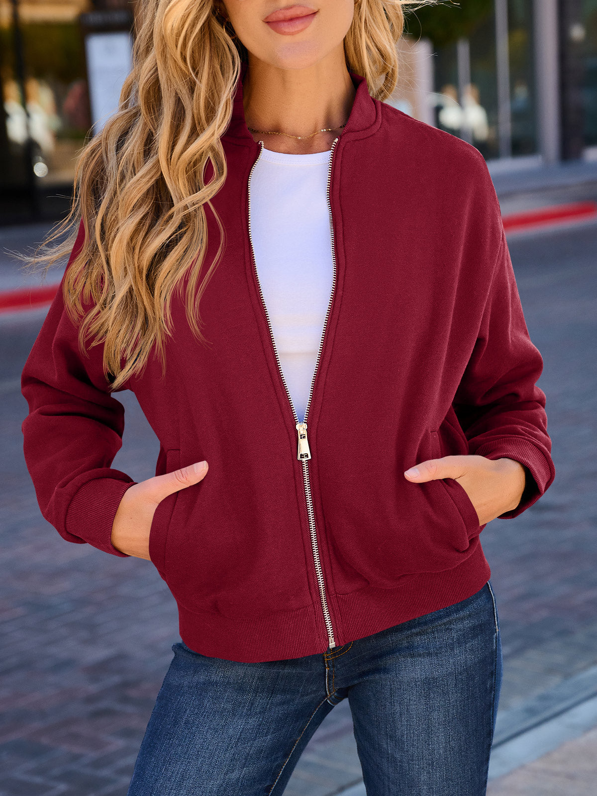Zip Up With Pockets Long Sleeve Jackets - Fisoew