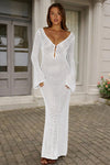 Fisoew Women's White Long Sleeve Sexy Bodycon Summer Knit Dresses - Fisoew