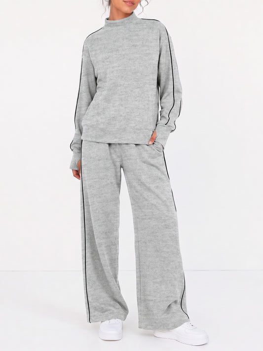 Mock Neck Sweatshirt With Wide Leg Pants Sets