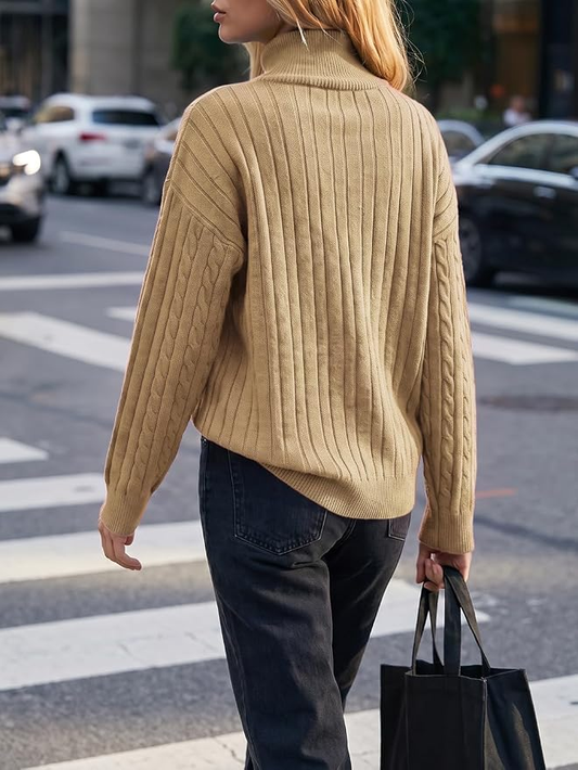 Quarter Zip Ribbed Cable Knit Pullovers