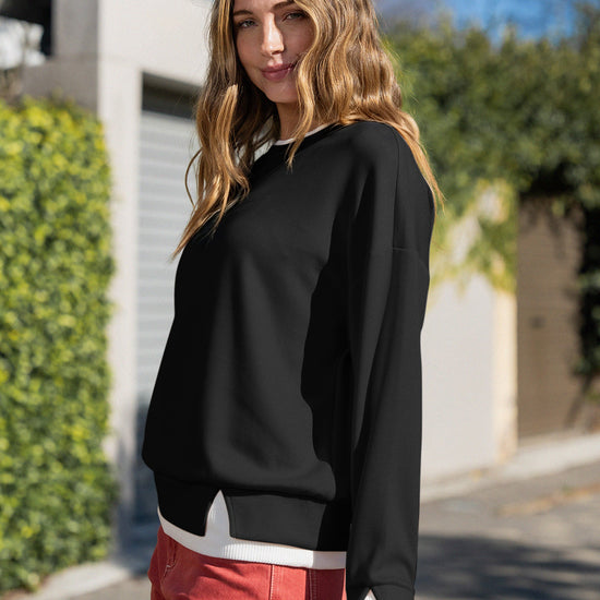 Faux Layered Oversized Sweatshirts - Fisoew