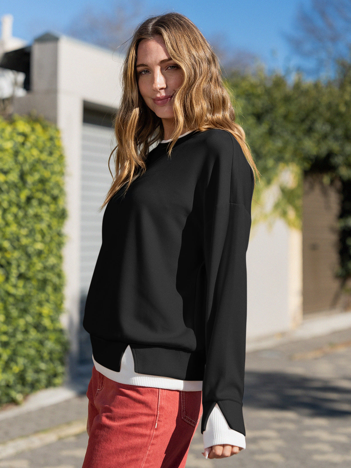 Faux Layered Oversized Sweatshirts - Fisoew