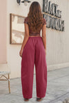 Fisoew Women's Burgundy Barrel Baggy Cargo Pants - Fisoew