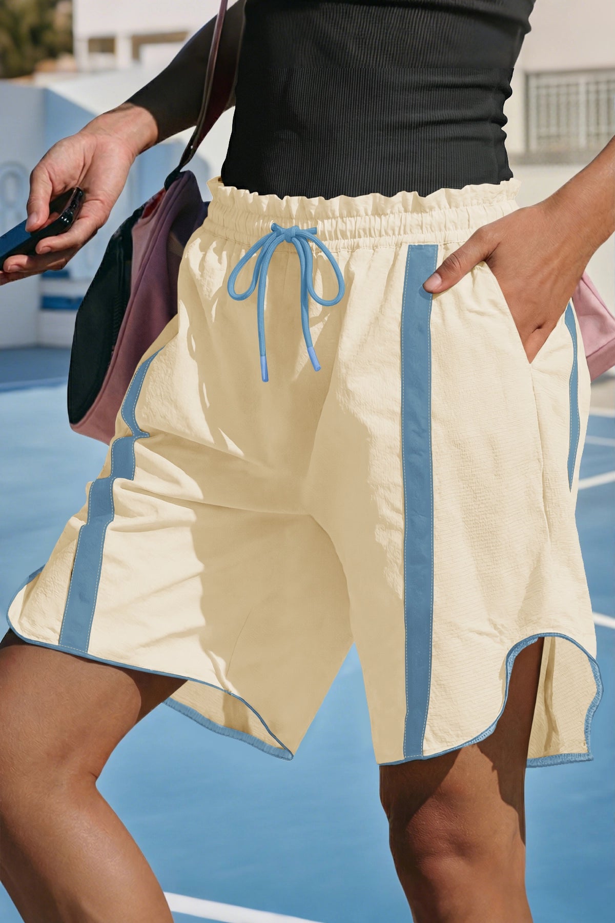 Fisoew Women's Beige Baggy Cargo Workout Running Athletic Yoga Shorts - Fisoew