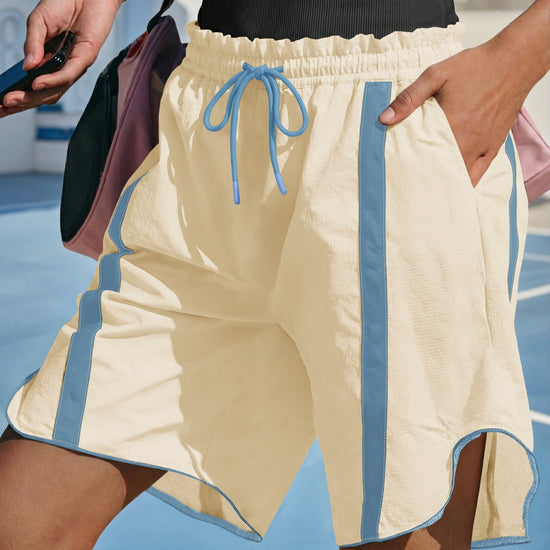 Fisoew Women's Beige Baggy Cargo Workout Running Athletic Yoga Shorts - Fisoew