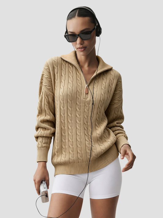 Quarter Zip Ribbed Cable Knit Pullovers