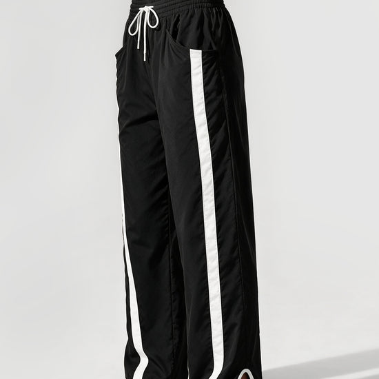 Drawstring Elastic Contrast Color Pants - Fisoew
