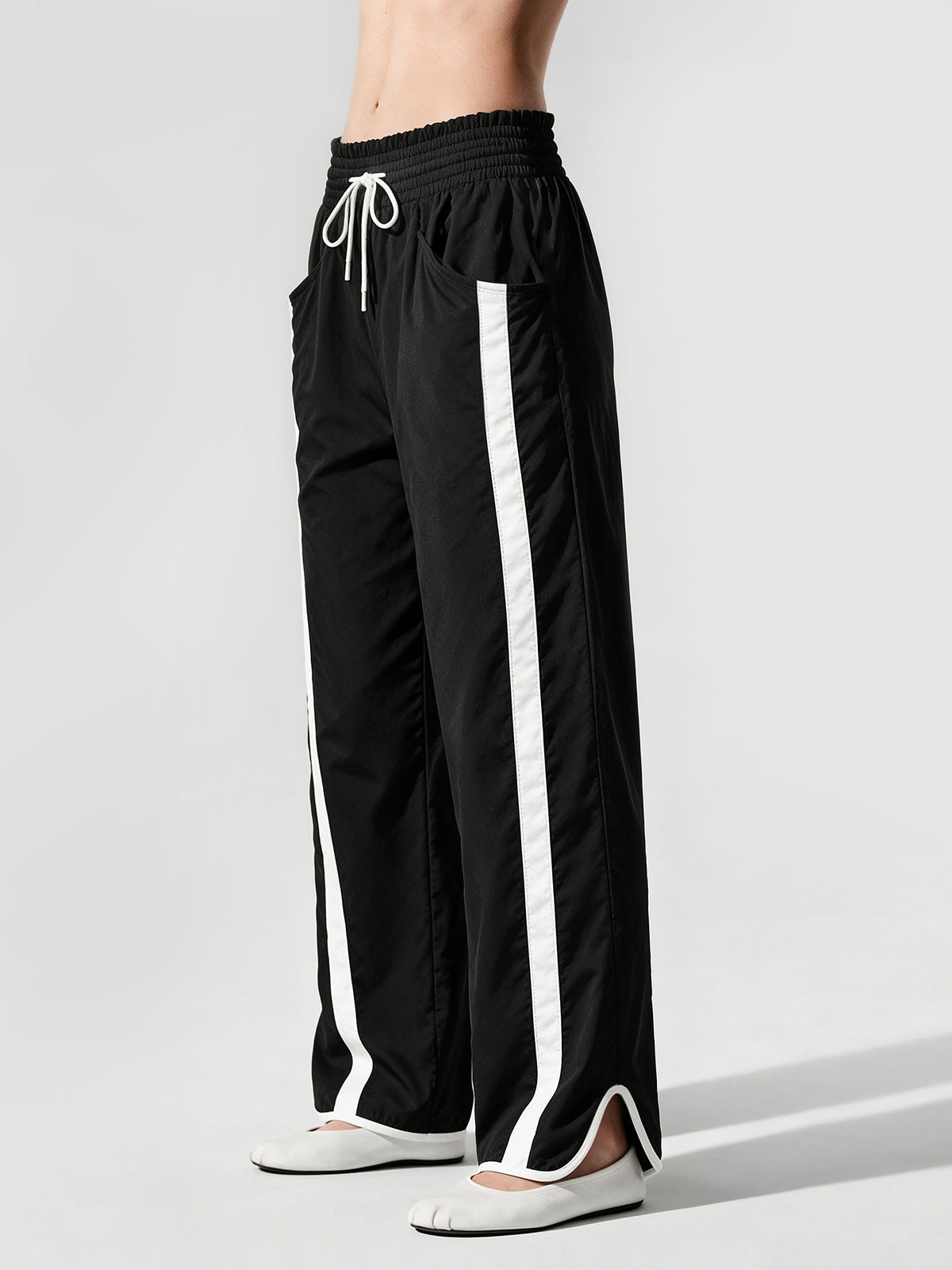 Drawstring Elastic Contrast Color Pants - Fisoew