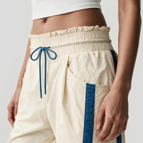 Drawstring Elastic Contrast Color Pants - Fisoew
