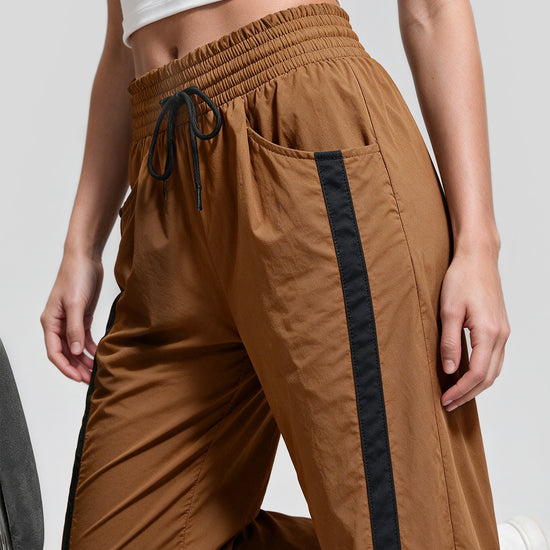 Drawstring Elastic Contrast Color Pants - Fisoew