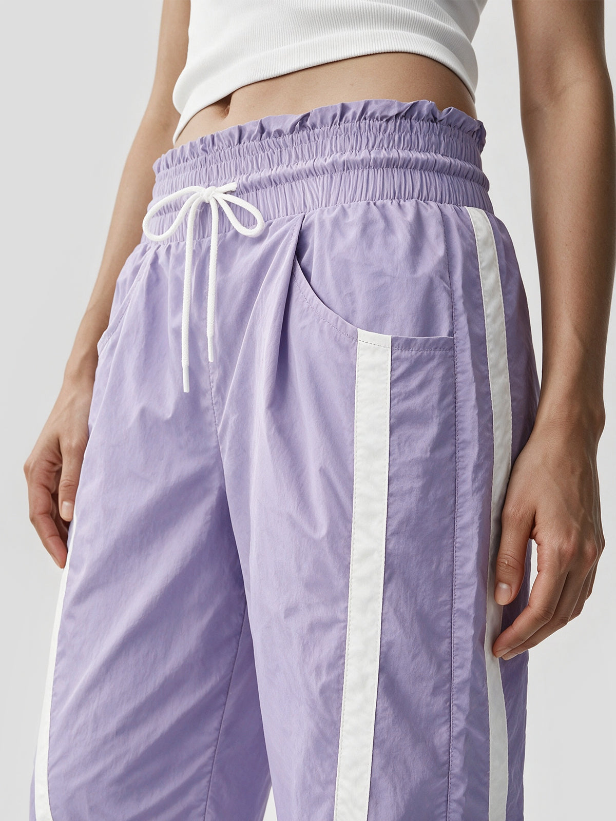 Drawstring Elastic Contrast Color Pants - Fisoew