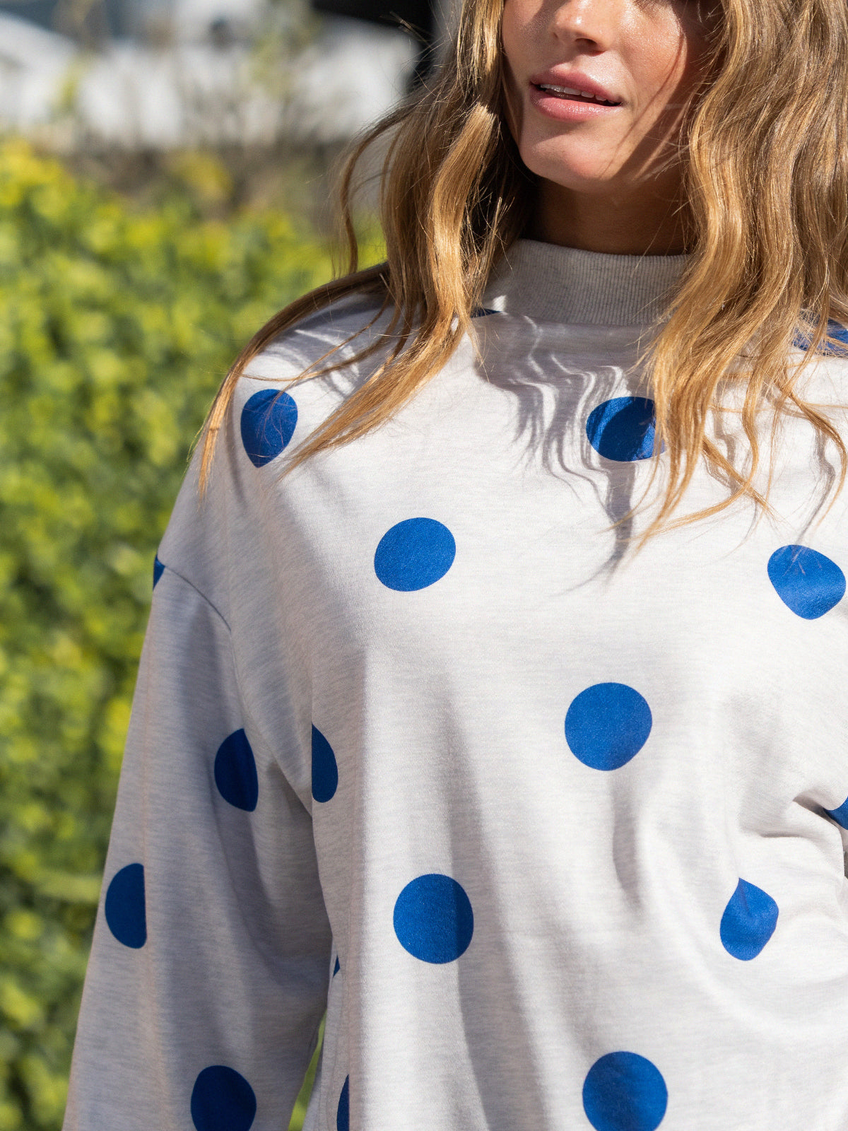 Mock Neck Long Sleeve Polka Dot Sweatshirts - Fisoew