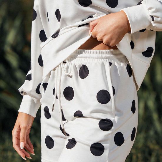 Polka Dot Sweatshirts With Short Sets - Fisoew