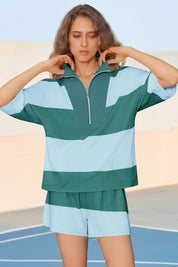 Womens Green 2 Piece Outfits Striped Sets Fisoew - Fisoew