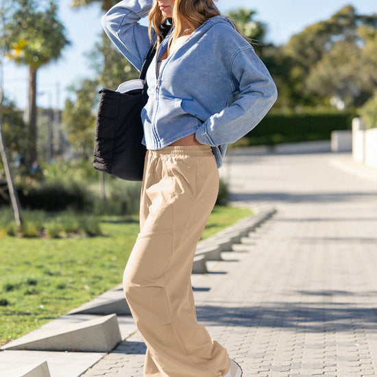 Solid Wide Leg Cargo Pants - Fisoew