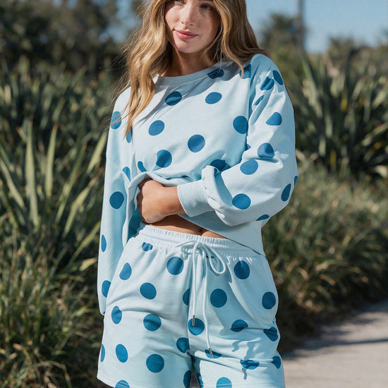Polka Dot Sweatshirts With Short Sets - Fisoew