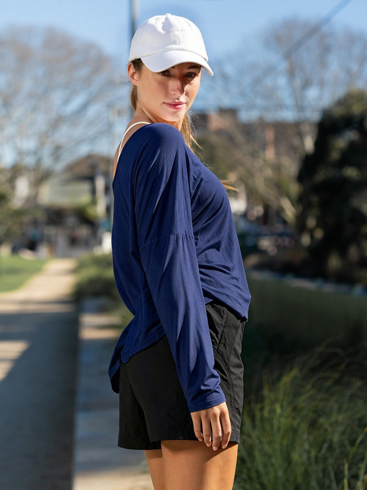 Off Shoulder Solid Long Sleeve T-Shirts - Fisoew