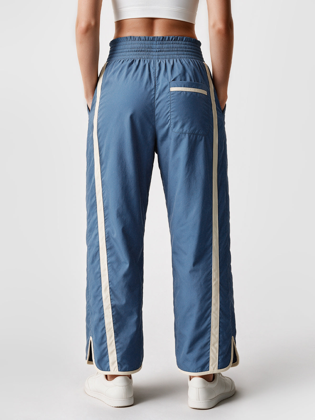 Drawstring Elastic Contrast Color Pants - Fisoew