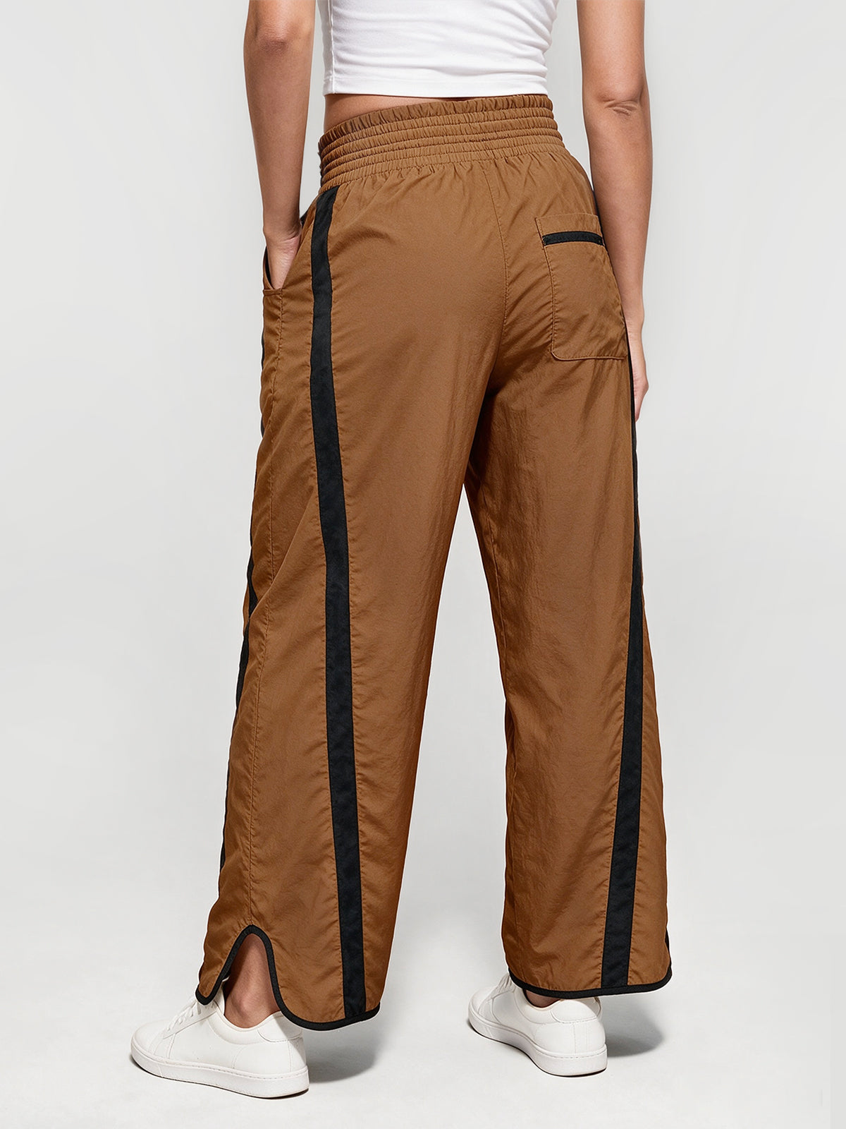 Drawstring Elastic Contrast Color Pants - Fisoew