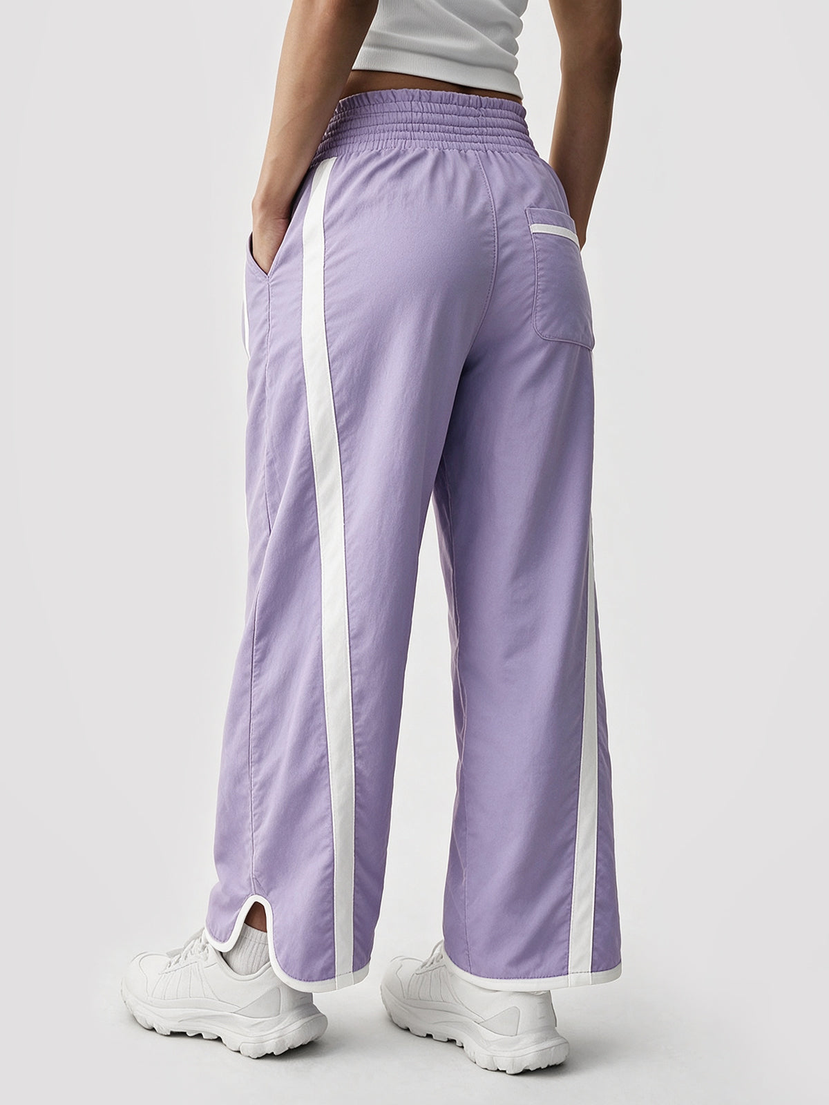 Drawstring Elastic Contrast Color Pants - Fisoew