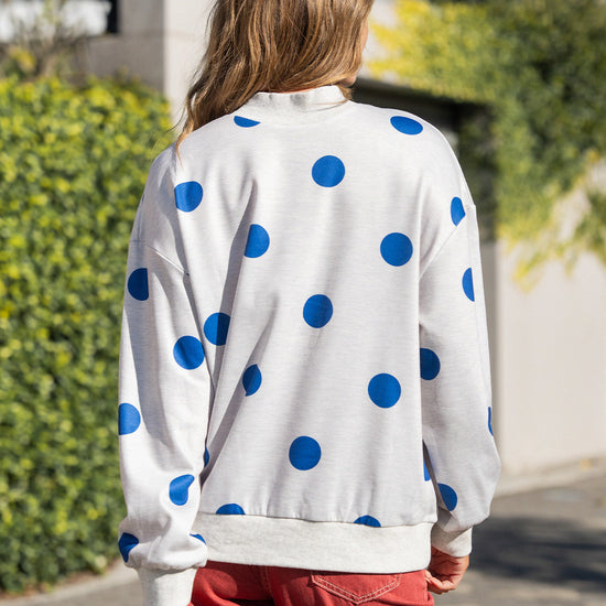 Mock Neck Long Sleeve Polka Dot Sweatshirts - Fisoew
