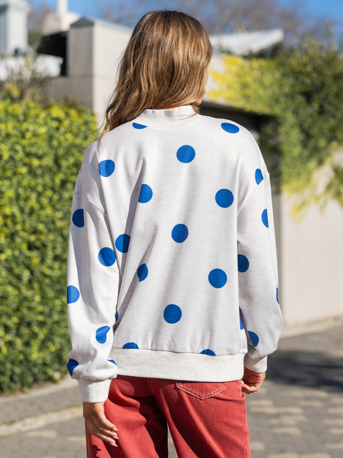 Mock Neck Long Sleeve Polka Dot Sweatshirts - Fisoew