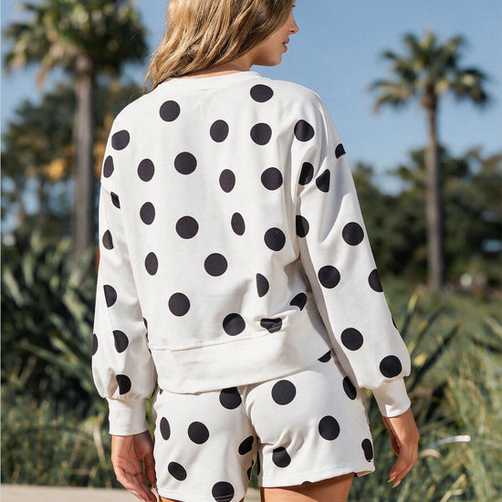 Polka Dot Sweatshirts With Short Sets - Fisoew