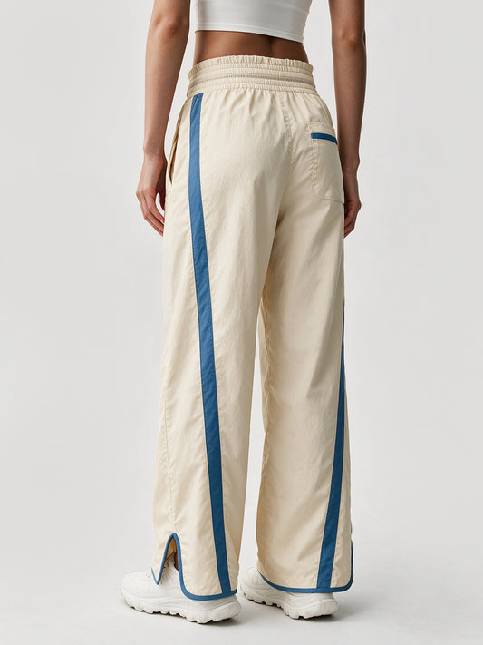 Drawstring Elastic Contrast Color Pants - Fisoew