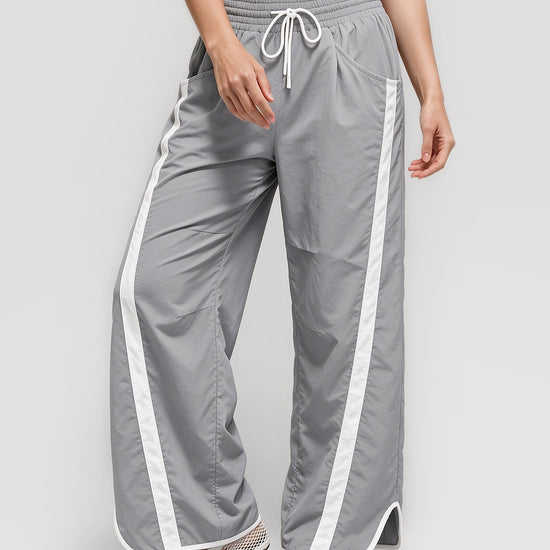 Drawstring Elastic Contrast Color Pants - Fisoew