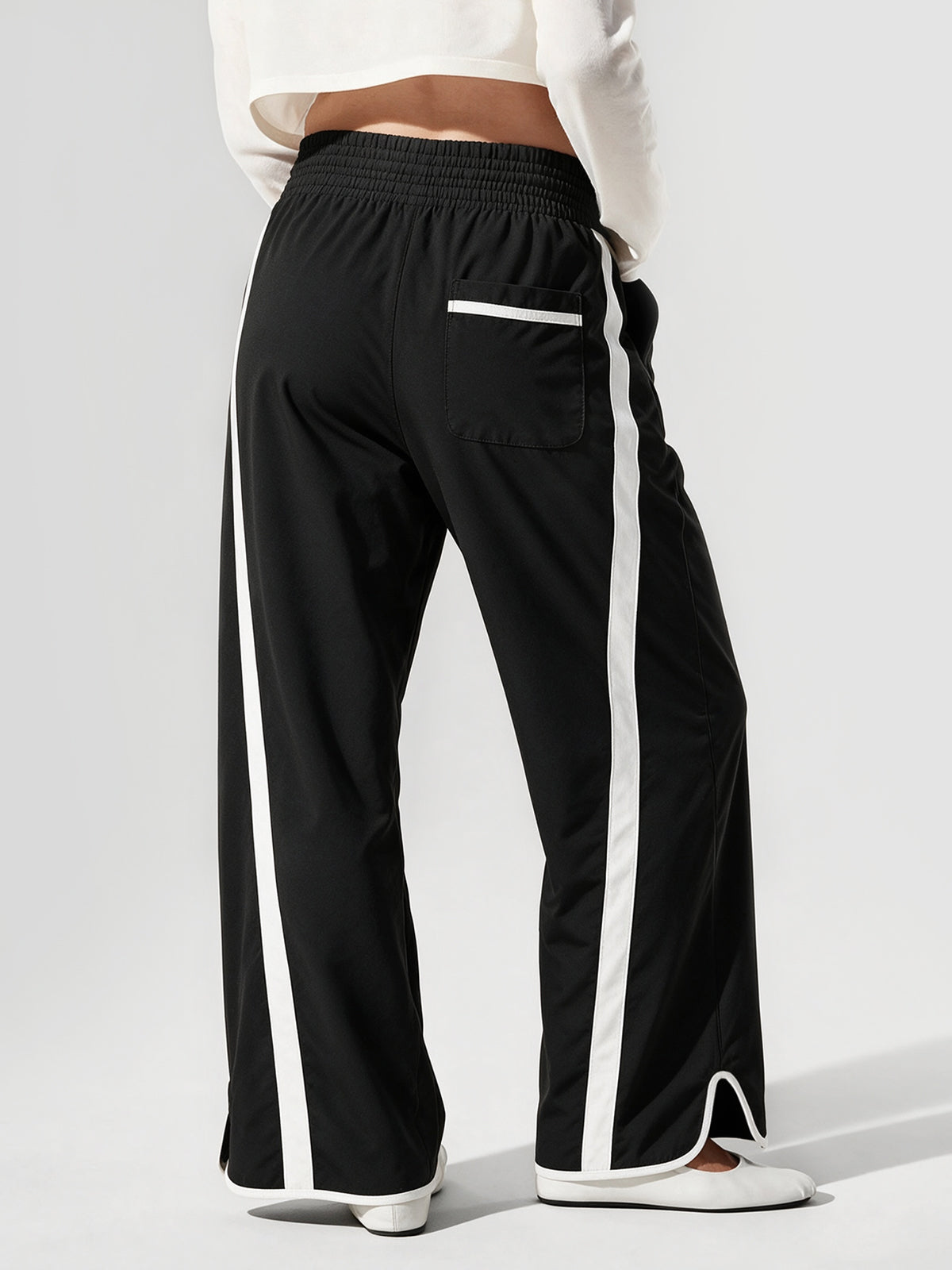 Drawstring Elastic Contrast Color Pants - Fisoew