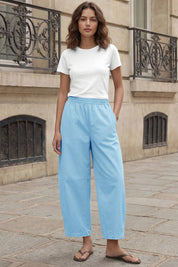 Fisoew Women's Sky Blue Wide Leg Barrel Pants - Fisoew