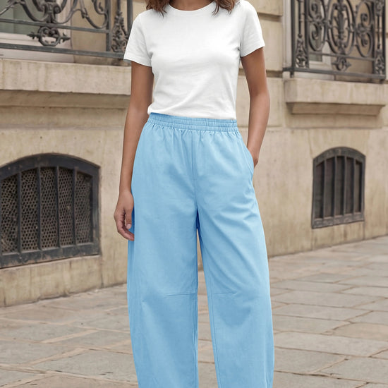 Fisoew Women's Sky Blue Wide Leg Barrel Pants - Fisoew