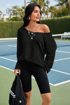 Fisoew Women's Black Off The Shoulder Y2k Sweatshirts - Fisoew
