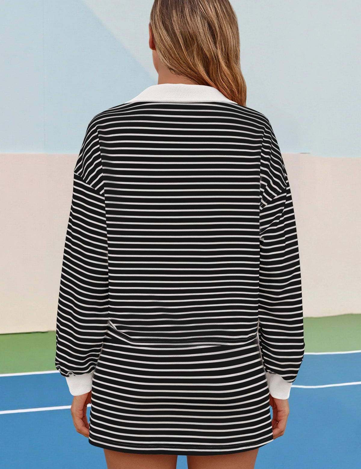 Womens Cool Black Striped 2 Piece Outfits Fisoew - Fisoew