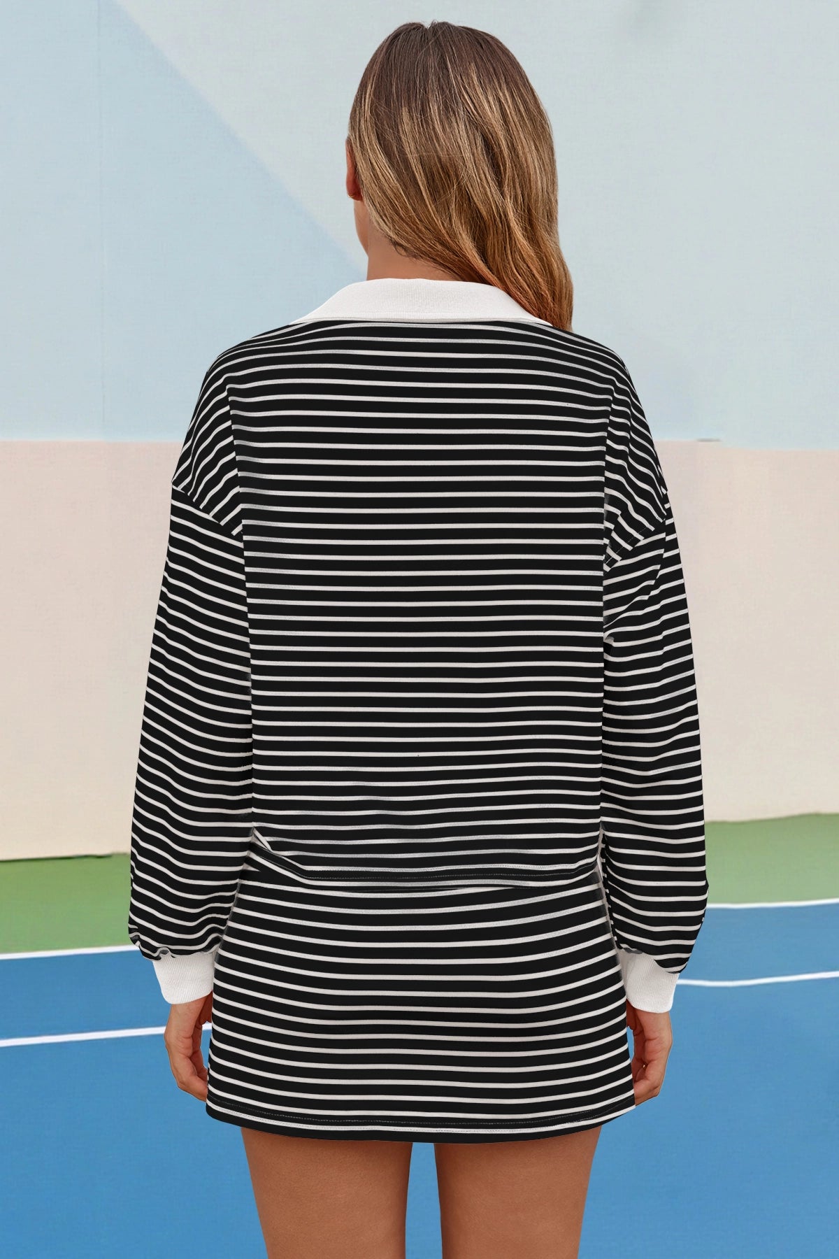 Womens Cool Black Striped 2 Piece Outfits Fisoew - Fisoew